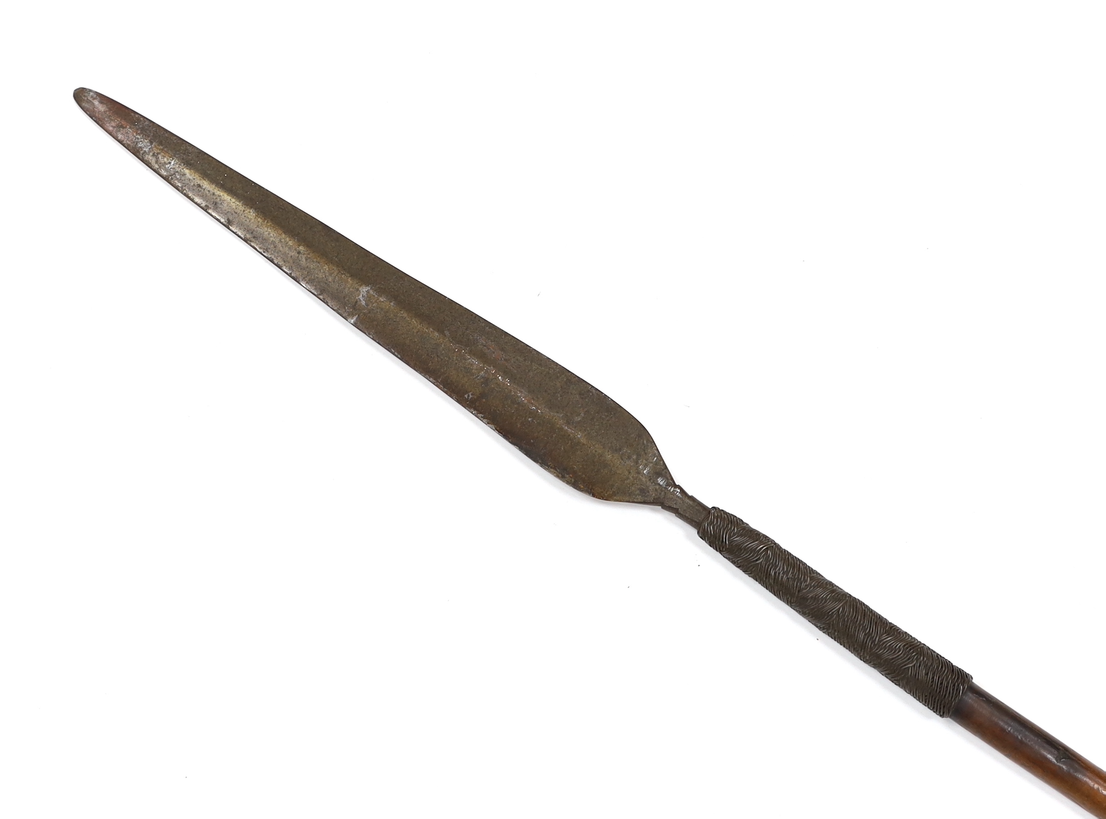 An African spear with wire grip, length 92.5cm